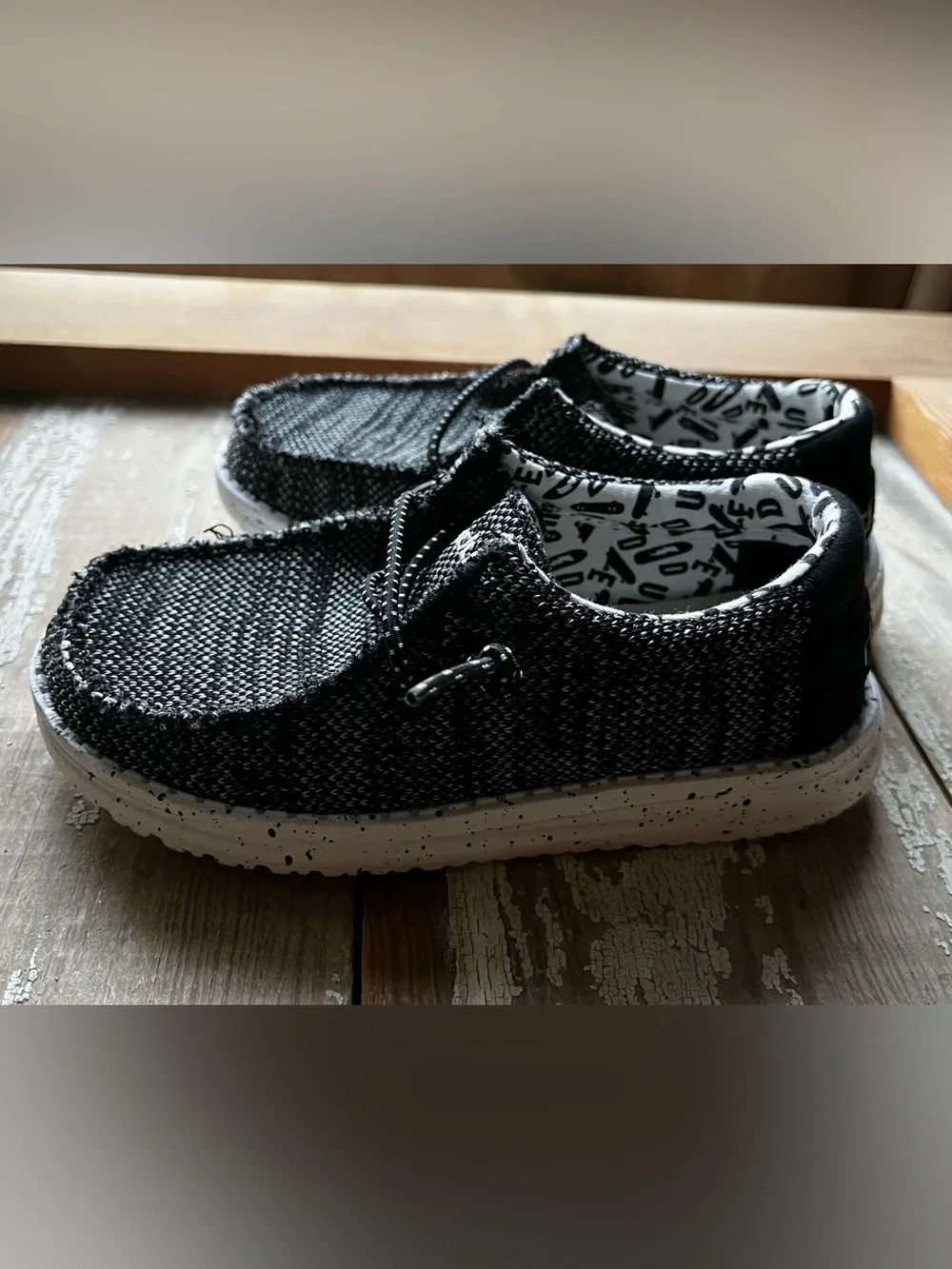 Hey Dude Wally Kids Black Knit Slip-On Sneakers